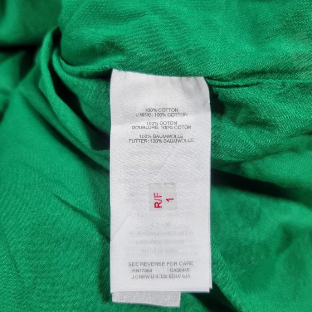 J Crew Eyelet Dress Womens 00 Kelly Green Sleeveless Button Front Clover‎ Preppy